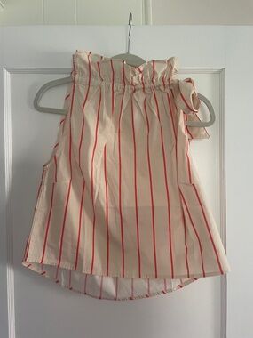 Ruth Tank Sonderhaus Sleeveless Cream Blouse with Red Stripes and Tie Neck